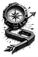 A compass-style tool with some bits (zeros and ones), an arrow, guiding the path to seek discomfort, enhancing life's sm tattoo design idea