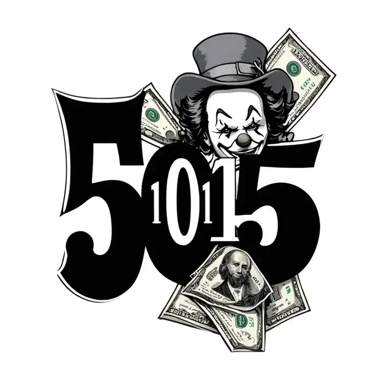 "5015" "5015" old school gangster clown money tattoo design idea