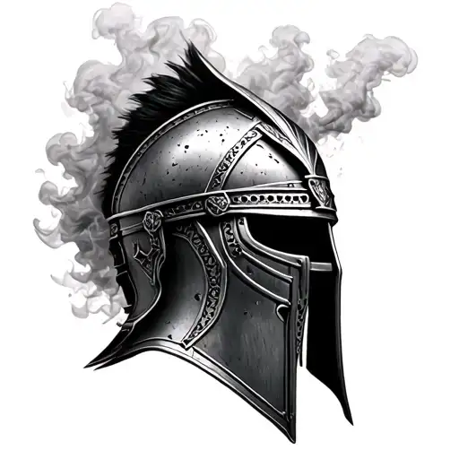 gladiator helmet with smoke coming out tattoo design idea