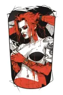 Sexy Pale Girl,petite, big boobs, wide hips, G-String. Messy hair, full nude , sexual. Seductive smile. Full Body tattoo design idea