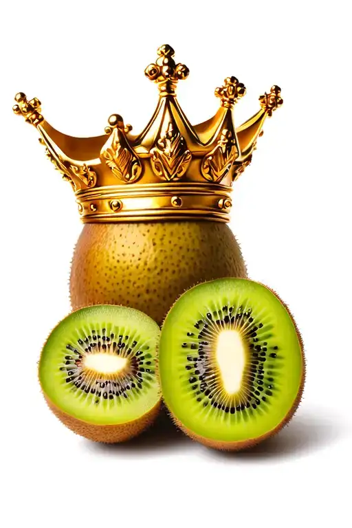 kiwi fruit with a gold crown. detailed, Royal, powerfull tattoo design idea