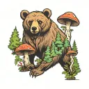 2 small 2 big bear in the forest with mushrooms growing tattoo design idea
