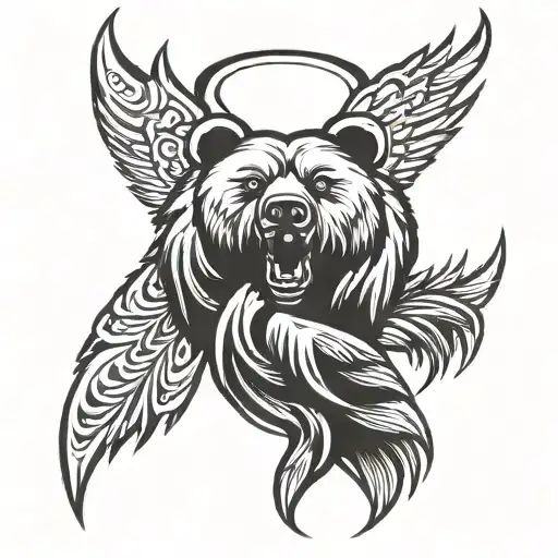 bear claw with angel wings flying tattoo design idea