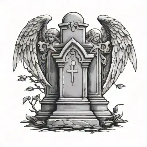 2 headstones and two angels tattoo design idea