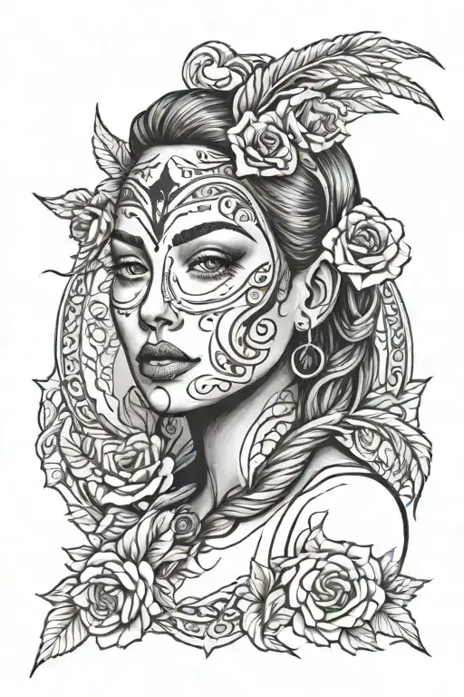 womens face and sickle tattoo design idea