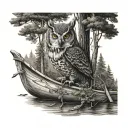 canoe and trees and owls and wolves  tattoo design idea
