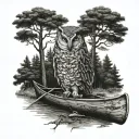 canoe and trees and owls and wolves  tattoo design idea