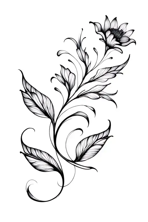 Tattoo concept description: Minimalist fractal flower and open spiralDesign overviewA fine-line, black ink tattoo, app tattoo design idea