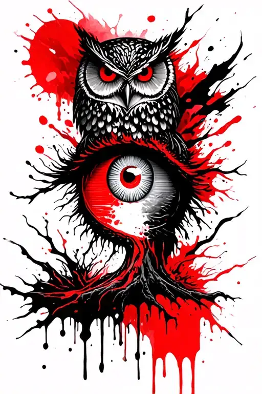 tree of life, eye, owl, volcano tattoo design idea