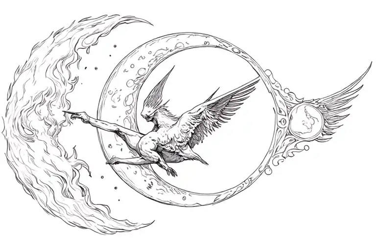 a moon, fire, sagittarius tattoo design idea