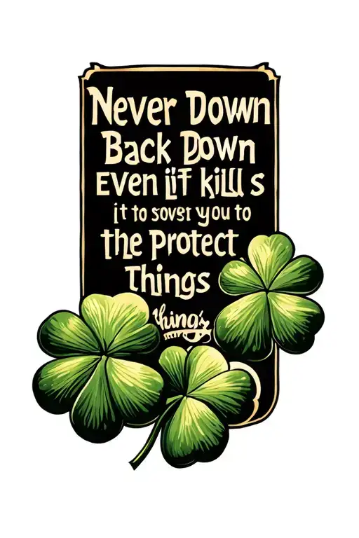 very fancy music clover with the quote never back down even if it kills you to protect the things tattoo design idea