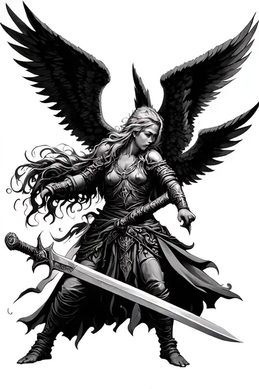 angel warrior wielding a sword tattoo design idea