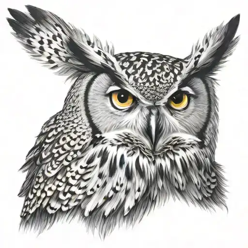Realistic Bengal-Eagle Owl, w music themed tattoo tattoo design idea