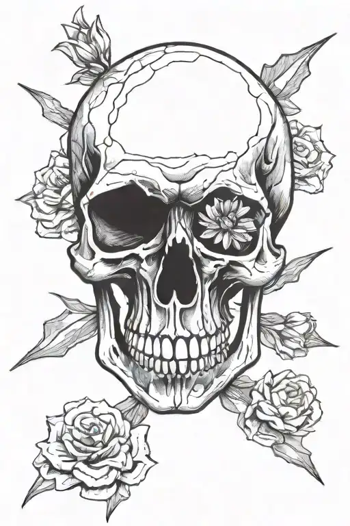 badass skull with the words for all mines ill lay yours tattoo design idea