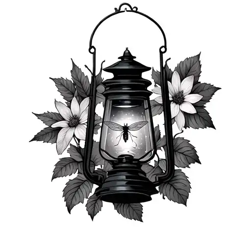 lantern with firefly inside, black raspberry, and jimsonweed  tattoo design idea