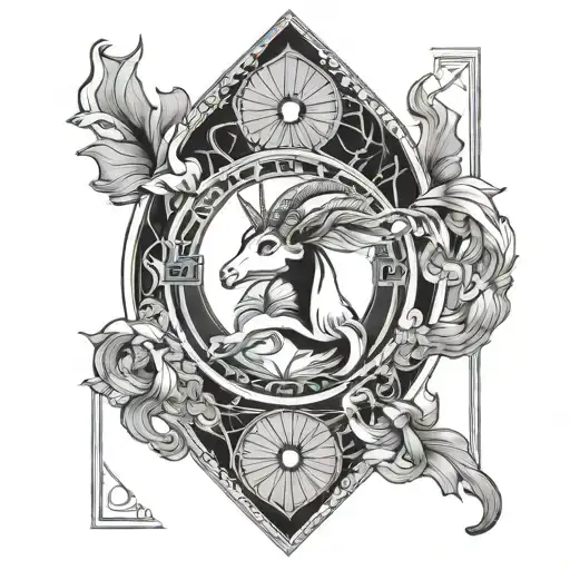 tarot card Capricorn art deco tattoo design idea