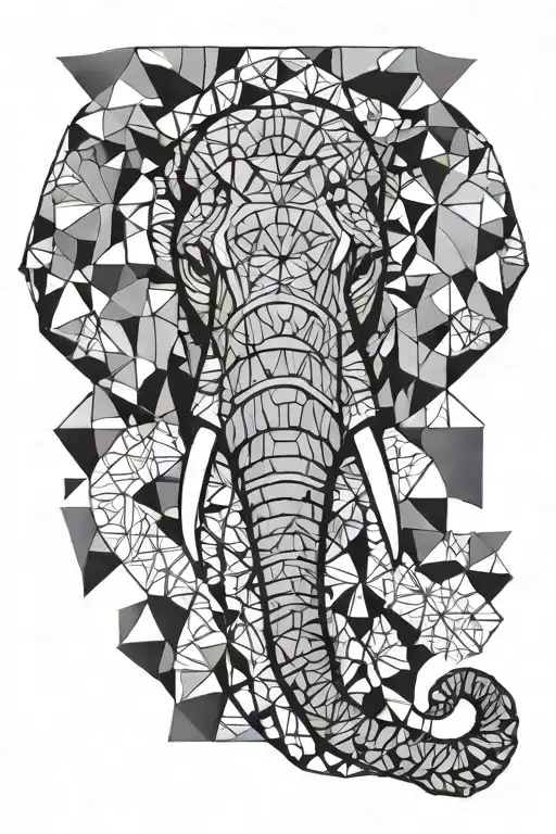 elephant face, trunk raised up tattoo design idea