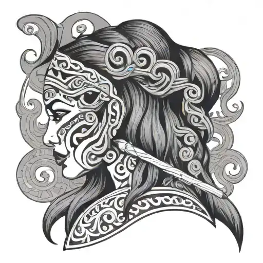 maori mourn daughter curling hair tattoo design idea