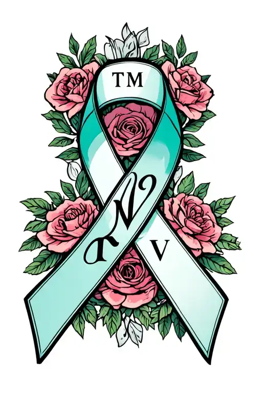 Ovarian cancer ribbon with initials TMV tattoo design idea