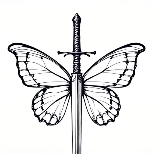 Butterfly with a sword in the middle of it with tattoo design idea