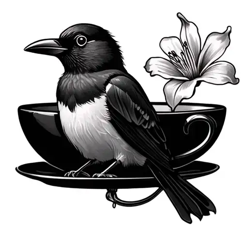 espresso cup with the Cuban flower and Cuban bird sitting tattoo design idea