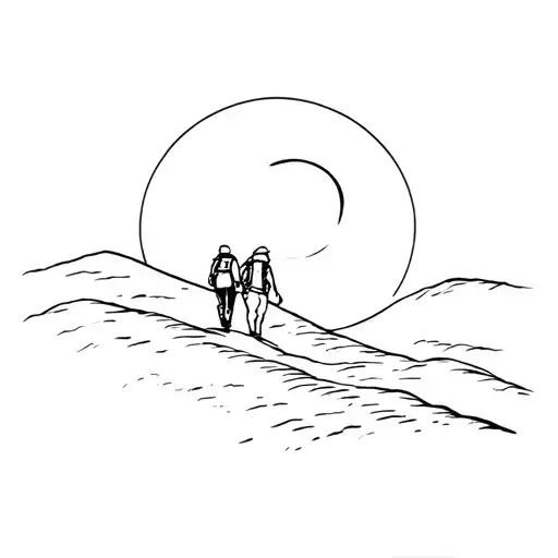 two hikers father and daughter on the camino de santiago shell tattoo design idea