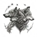 two wolves looking at each other. standing opposite and looking at each other tattoo design idea