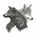 two wolves looking at each other. standing opposite and looking at each other tattoo design idea