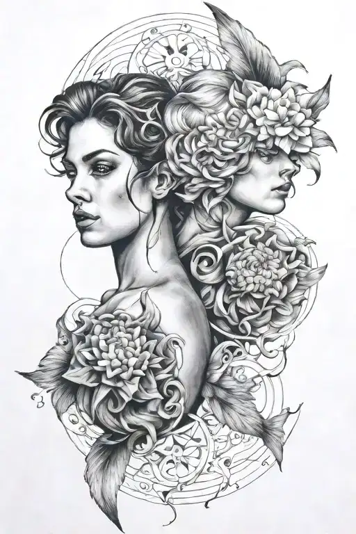 Gemini and Pisces tattoo design idea