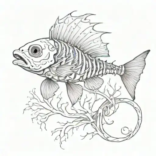 fish skeleton on scar tattoo design idea