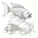 fish skeleton on scar tattoo design idea