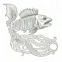 fish skeleton on scar tattoo design idea