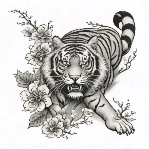 tiger, cloud, cherry blossom, new beginning tattoo design idea