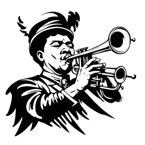Angel Moroni playing a Dizzy Gillespie style trumpet tattoo design idea
