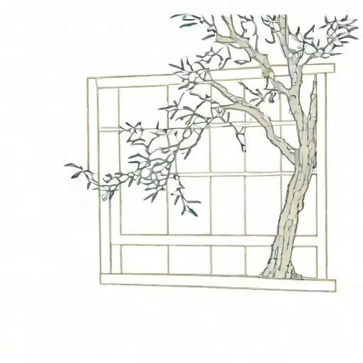 a double hung window with a Southern live oak in the background tattoo design idea