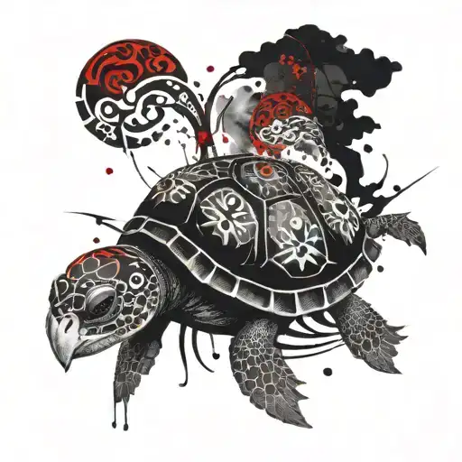 tribal style turtle with a Gemini zodiac sign in the shells design tattoo design idea