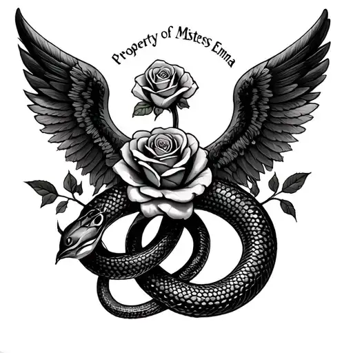 "PROPERTY OF MISTRESS EMMA" LOCK IVY PHEONIX FEMALE ROSE winged snake wrapped tattoo design idea