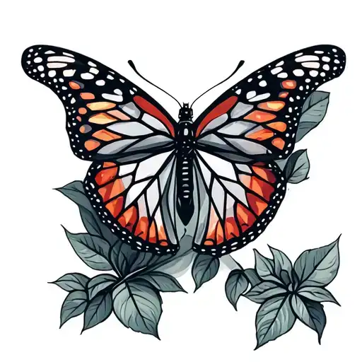 monarch butterfly, 555 inside, red cherry fruit,  tattoo design idea