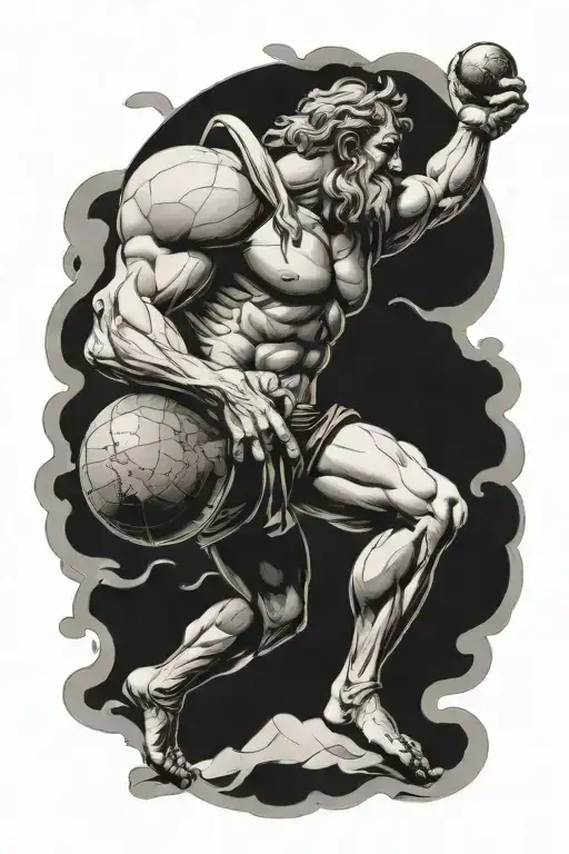 traditional picture of atlas holding the world on his shoulders tattoo design idea