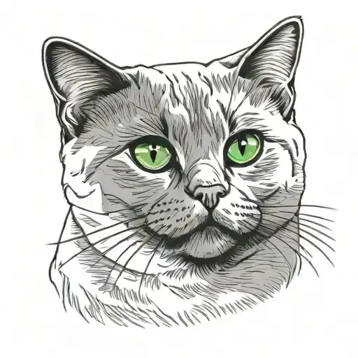 british shorthair white with grey face and green eyes tattoo design idea