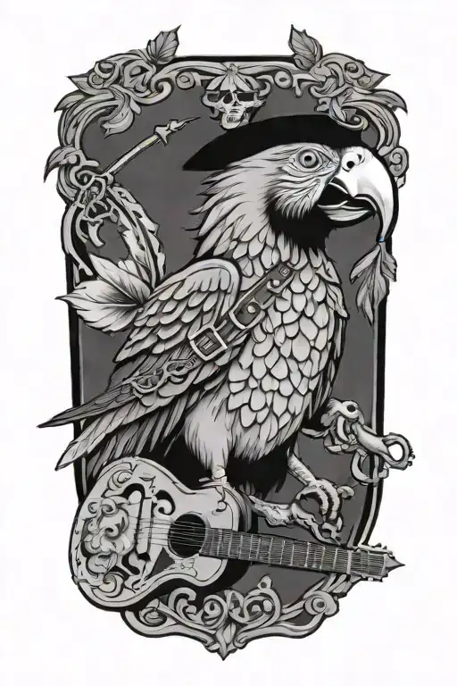 parrot pirate guitar tattoo design idea