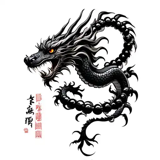chineese dragon warped around praying beads tattoo design idea