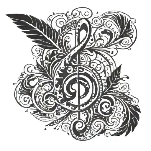 g clef and literature feather tattoo design idea