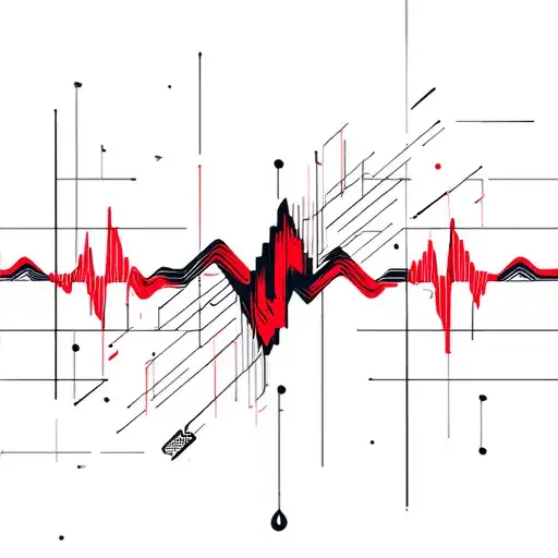 Analog wave (sound wave), music, red and black color, symbols healing, something connected to hip hop and production  tattoo design idea