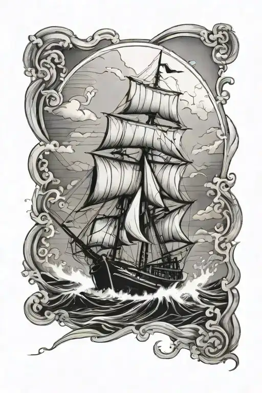 sailing boat in a storm tattoo design idea