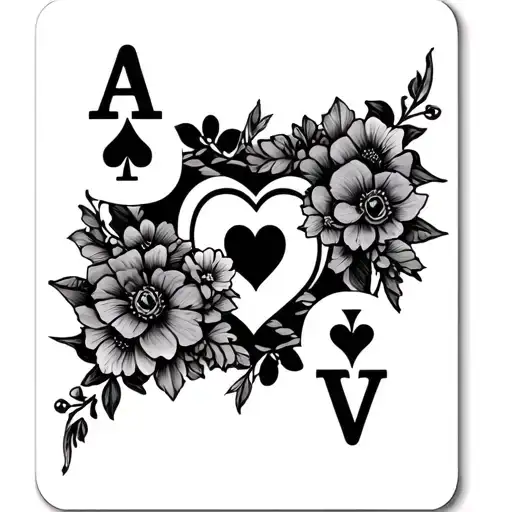 A initial with ace card with heart and flowers intertwined tattoo design idea