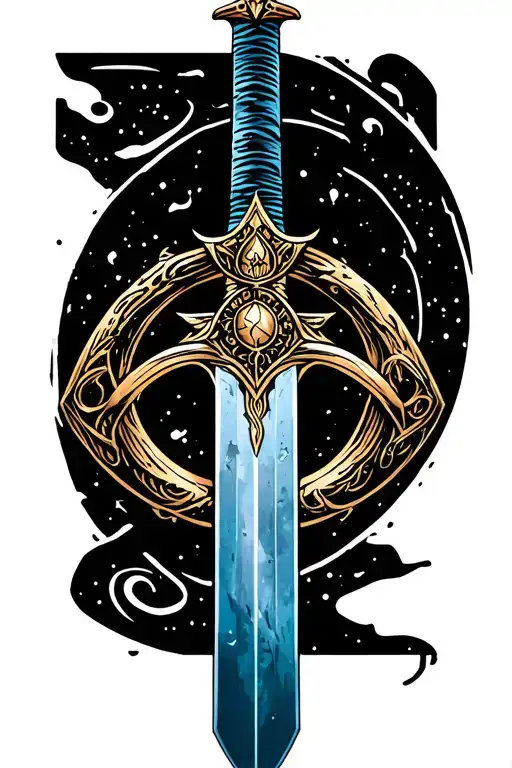 Lord of the rings sword, with the ring poem, mixed with Star Wars, in Aurbesh "I am one with the force" tattoo design idea