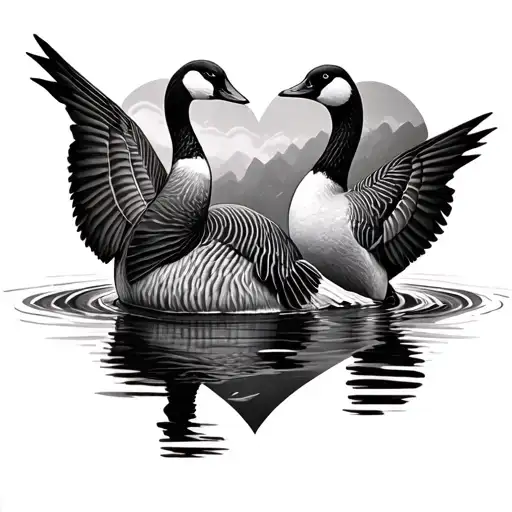 a heart filled with Canadian geese swimming on water tattoo design idea