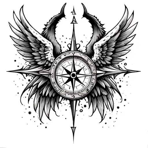 compass half demon angel wings tattoo design idea