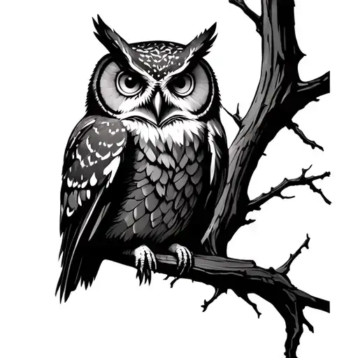 Gothic owl sitting tattoo design idea